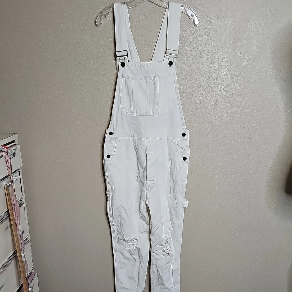 NWT Sandrine Rose Small Women's White Denim Overalls - Picture 2 of 10